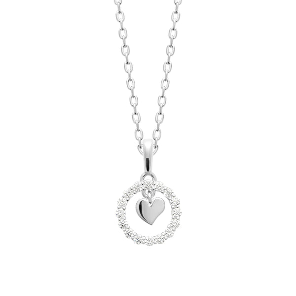 Collier cercle de zircons et petit cœur lisse en argent 925 rhodié