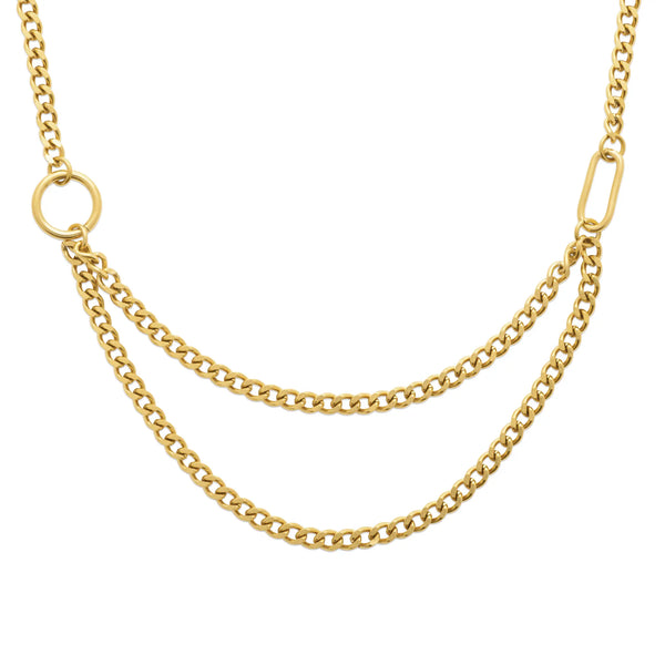 Collier Double Rang Asymétrique à Fermoir Toggle – Finition PVD Or Miroir