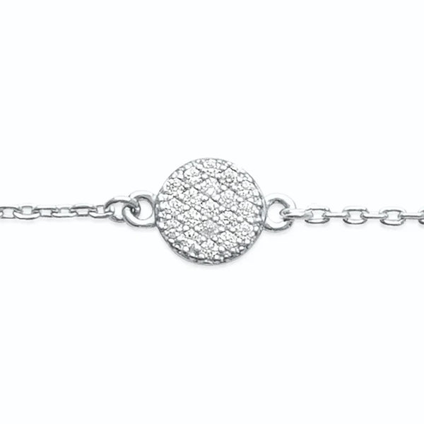 Collier chaîne fine et pastille pavée de zircons en argent 925, autre vue
