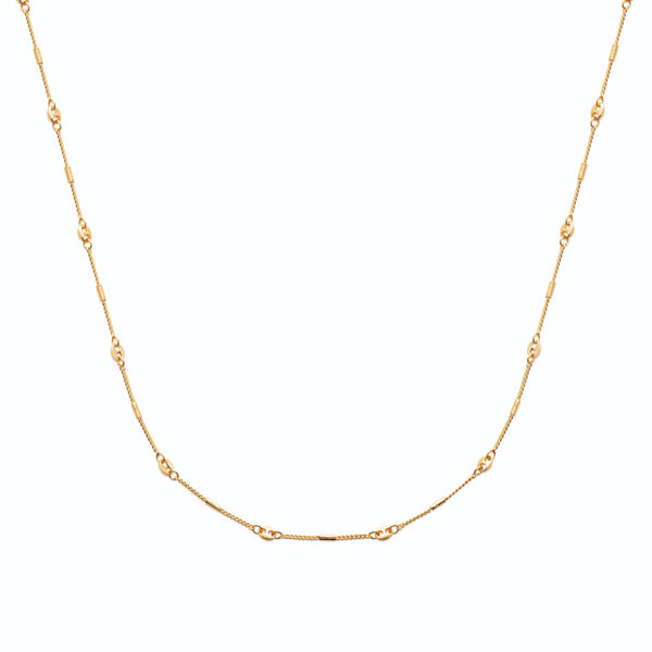Collier chaîne fine perles et barrettes de métal en plaqué or
