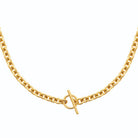 Collier chaîne forçat à fermoir en T sur le devant en acier doré