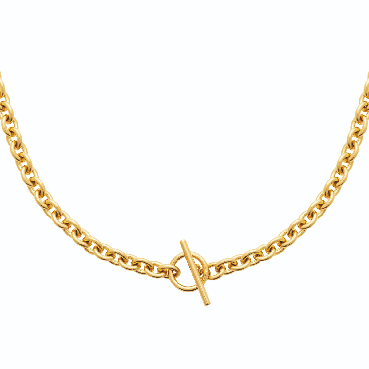 Collier chaîne forçat à fermoir en T sur le devant en acier doré