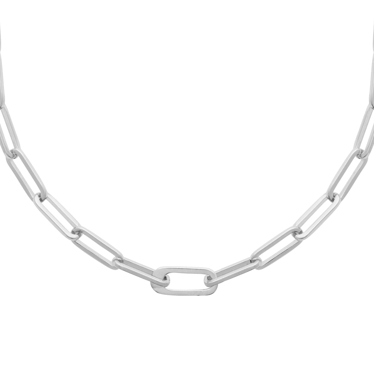Collier chaîne maillons trombone en plaqué argent rhodié