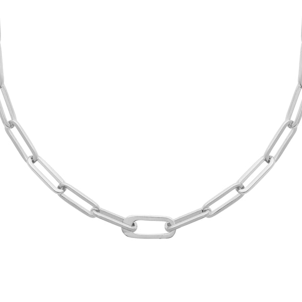 Collier chaîne maillons trombone en plaqué argent rhodié