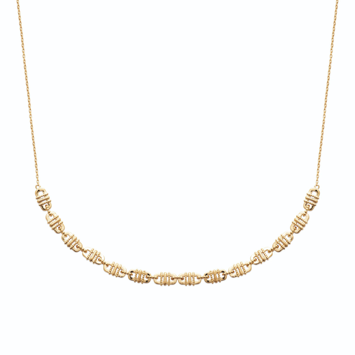 Collier chaîne à perles tonneaux côtelées en plaqué or