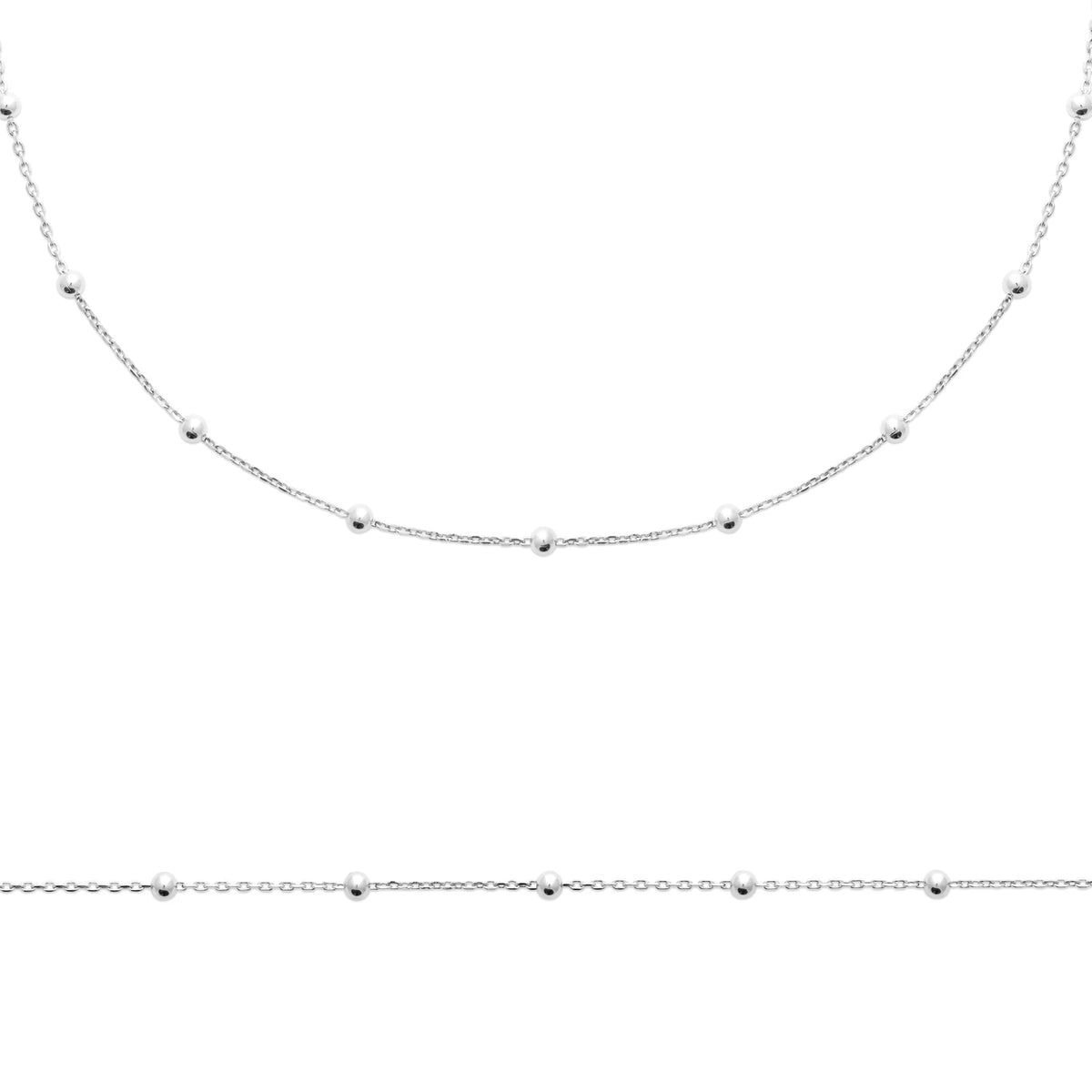 Collier chaîne satellite à billes en argent 925 rhodié 45 cm