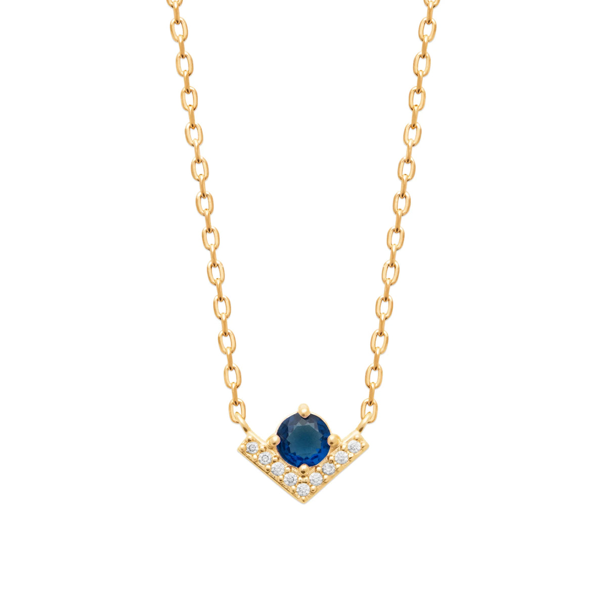 Collier chevron pavé de zircons et pierre bleu nuit en plaqué or
