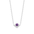 Collier chevron pavé de zircons et pierre violette en argent 925