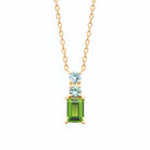 Collier chute de trois pierres bleu ciel, bleu-vert et vert vif en plaqué or