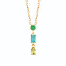 Collier chute de trois pierres vertes et bleue en plaqué or