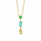 Collier chute de trois pierres vertes et bleue en plaqué or