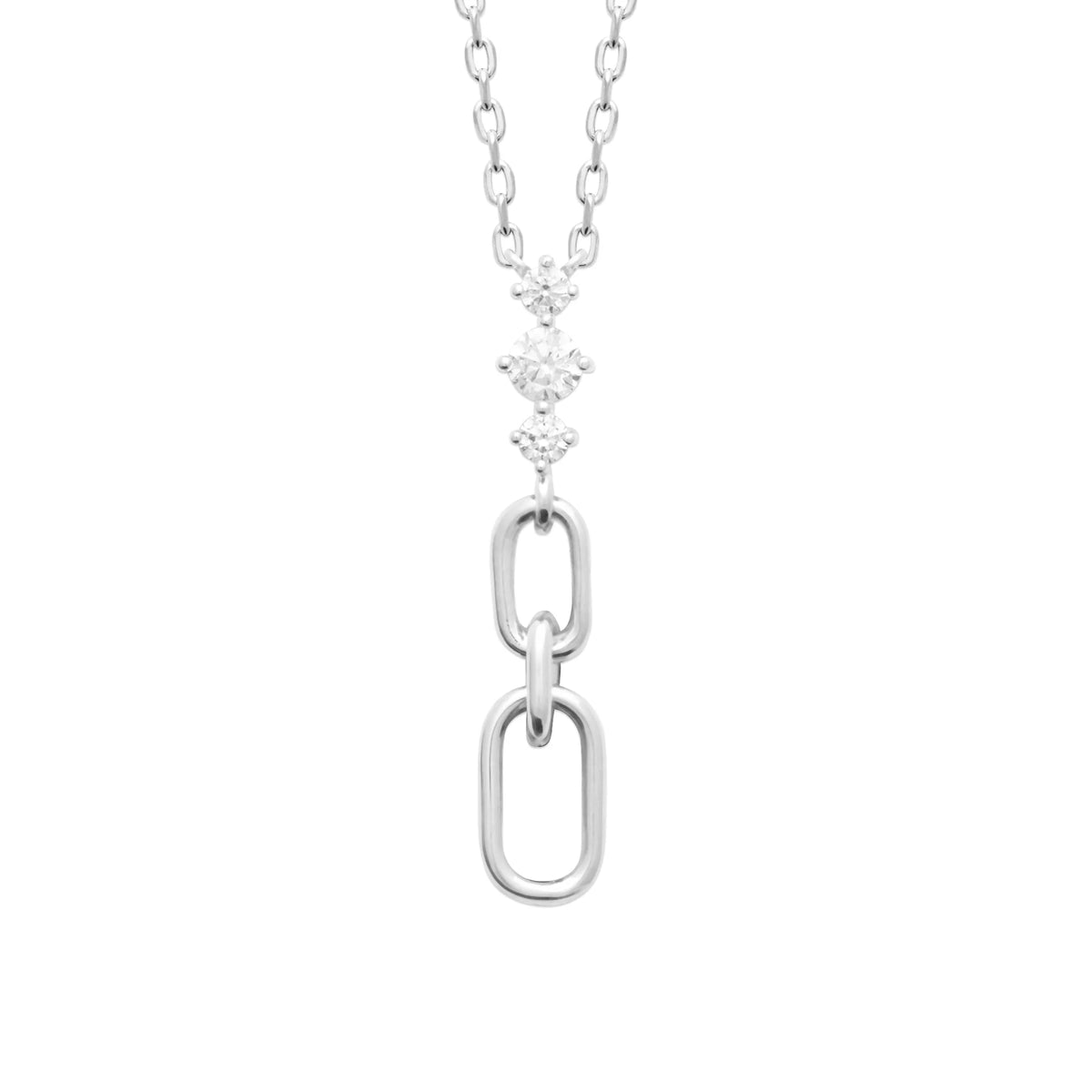 Collier chute de trois zircons et maillons ovales en argent 925