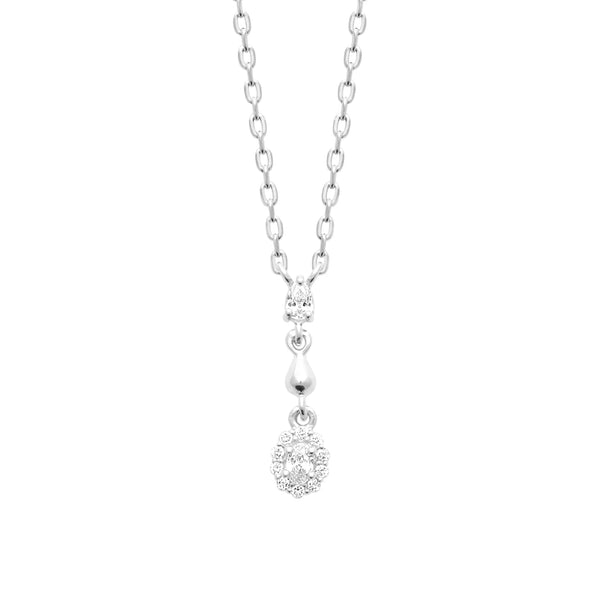 Collier en argent 925, chute de zircon rond, goutte lisse et pampille ovale à halo
