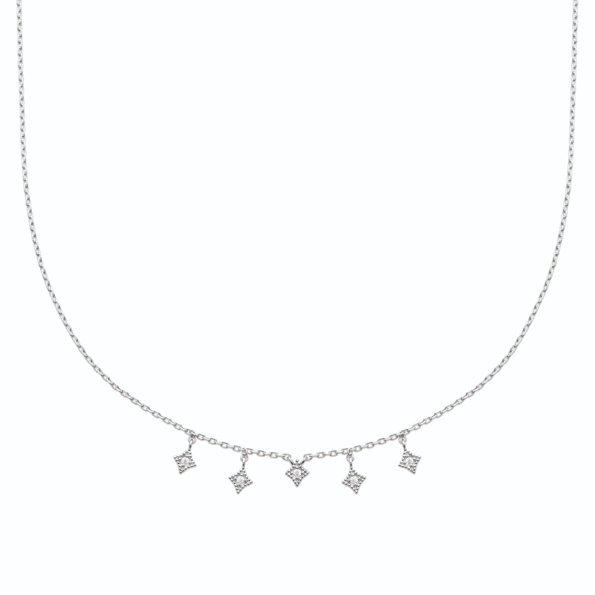 Collier à cinq pampilles losange et zircons en argent 925