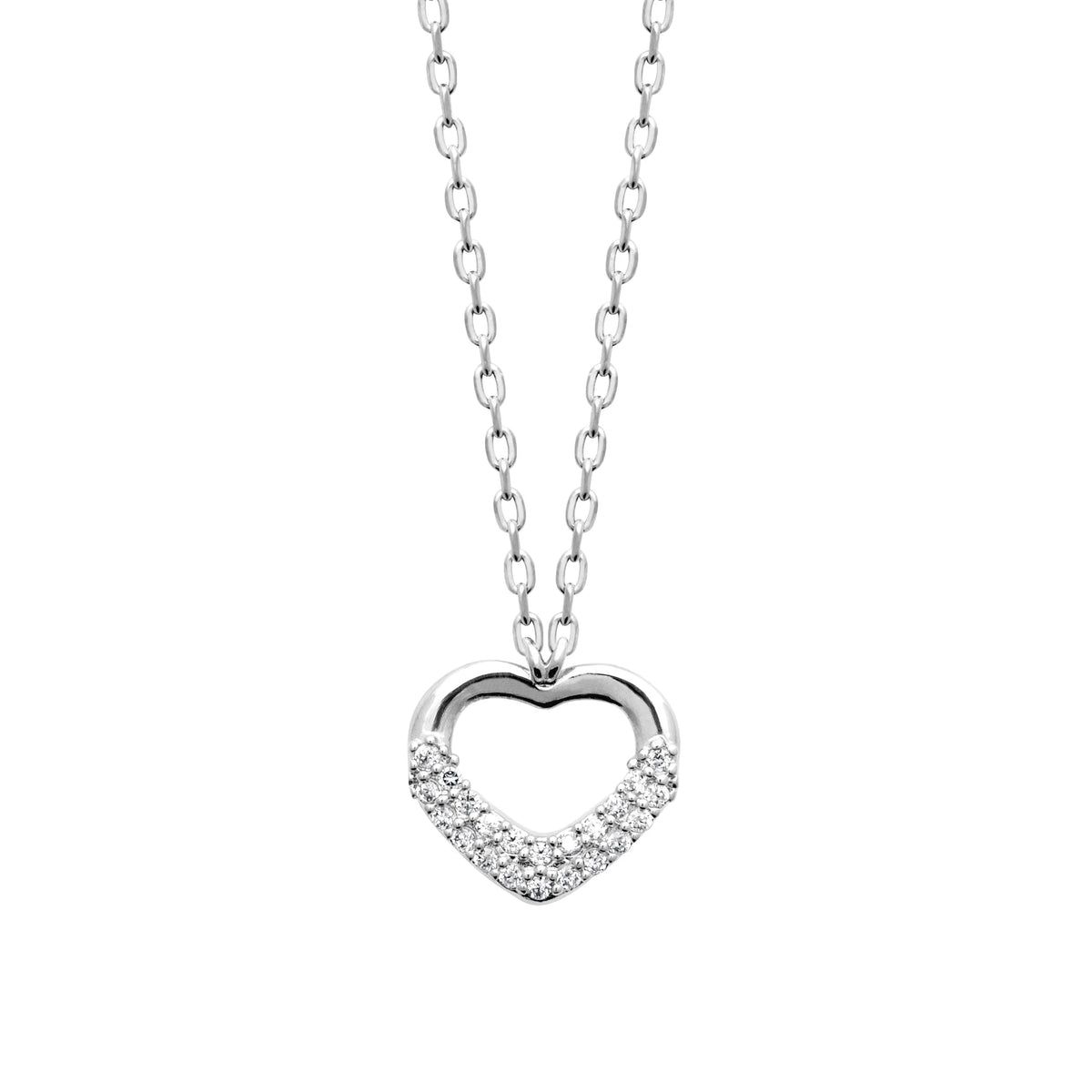 Collier cœur ajouré pavé de zircons en argent 925