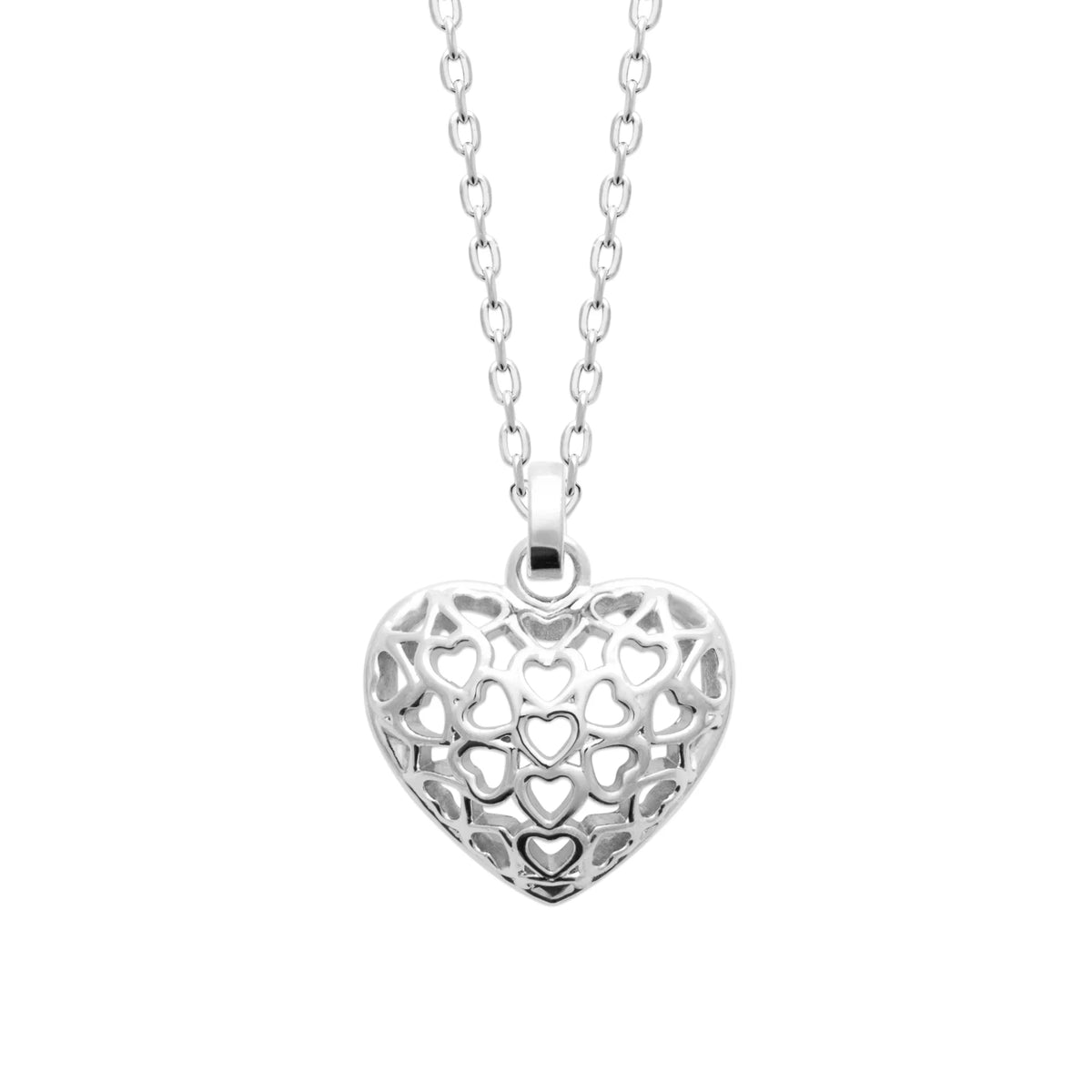 Collier cœur bombé ajouré de petits cœurs en argent 925