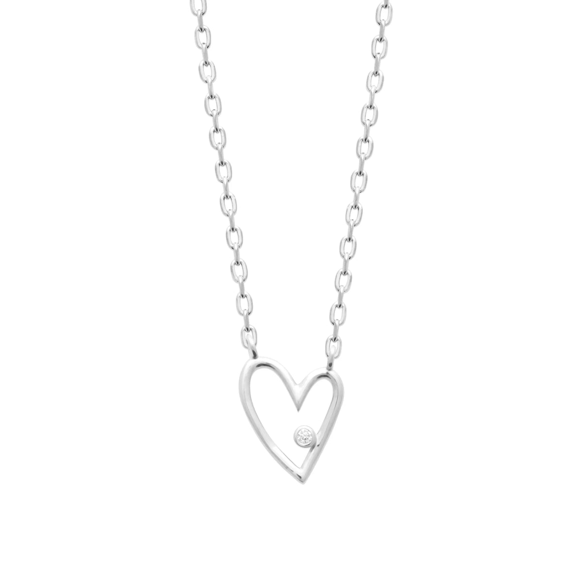 Collier cœur filaire asymétrique et zircon en argent 925