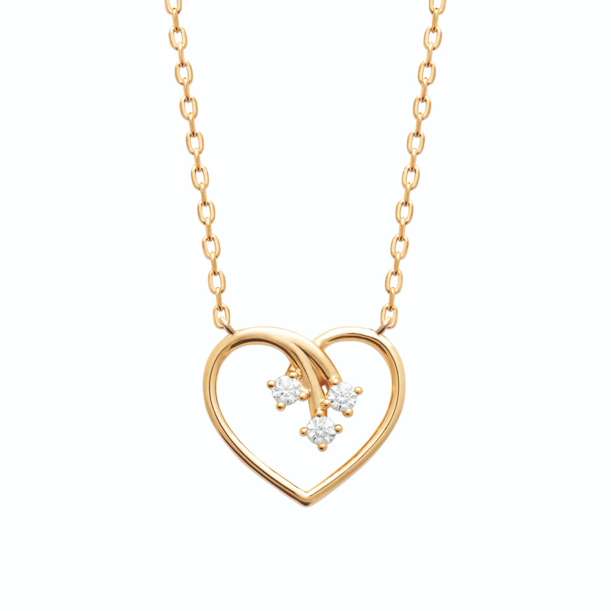 Collier cœur filaire ouvert et bouquet de trois zircons en plaqué or