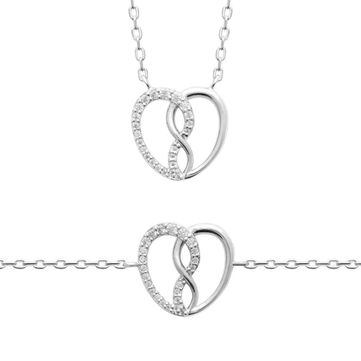 Collier cœur infini pavé de zircons en argent 925