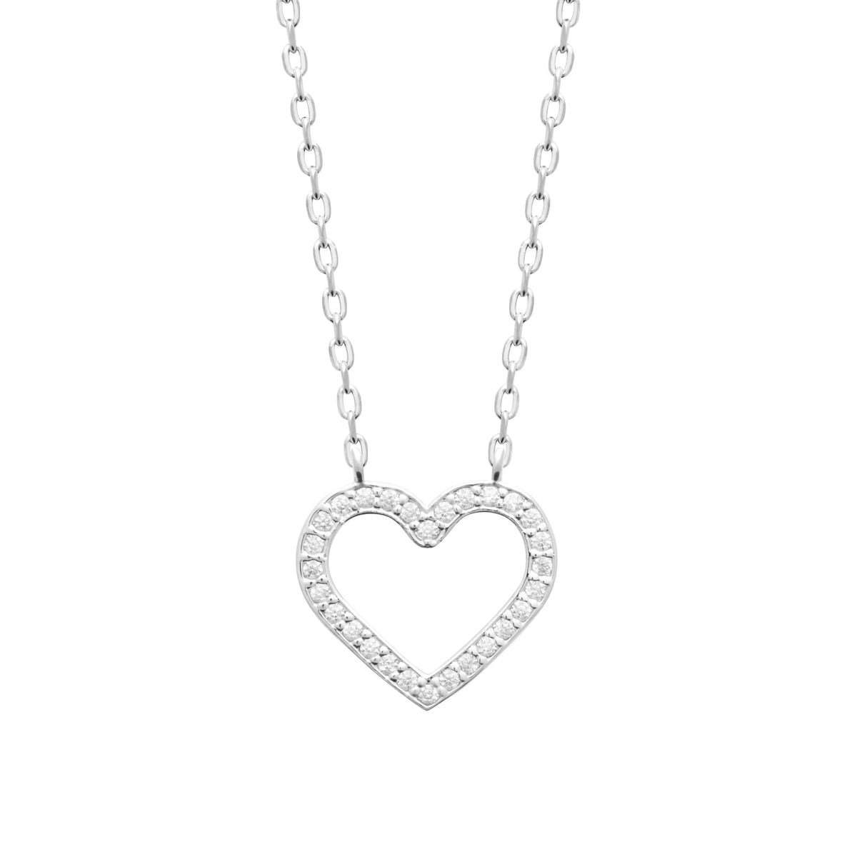 Collier cœur ouvert au contour pavé de zircons en argent 925