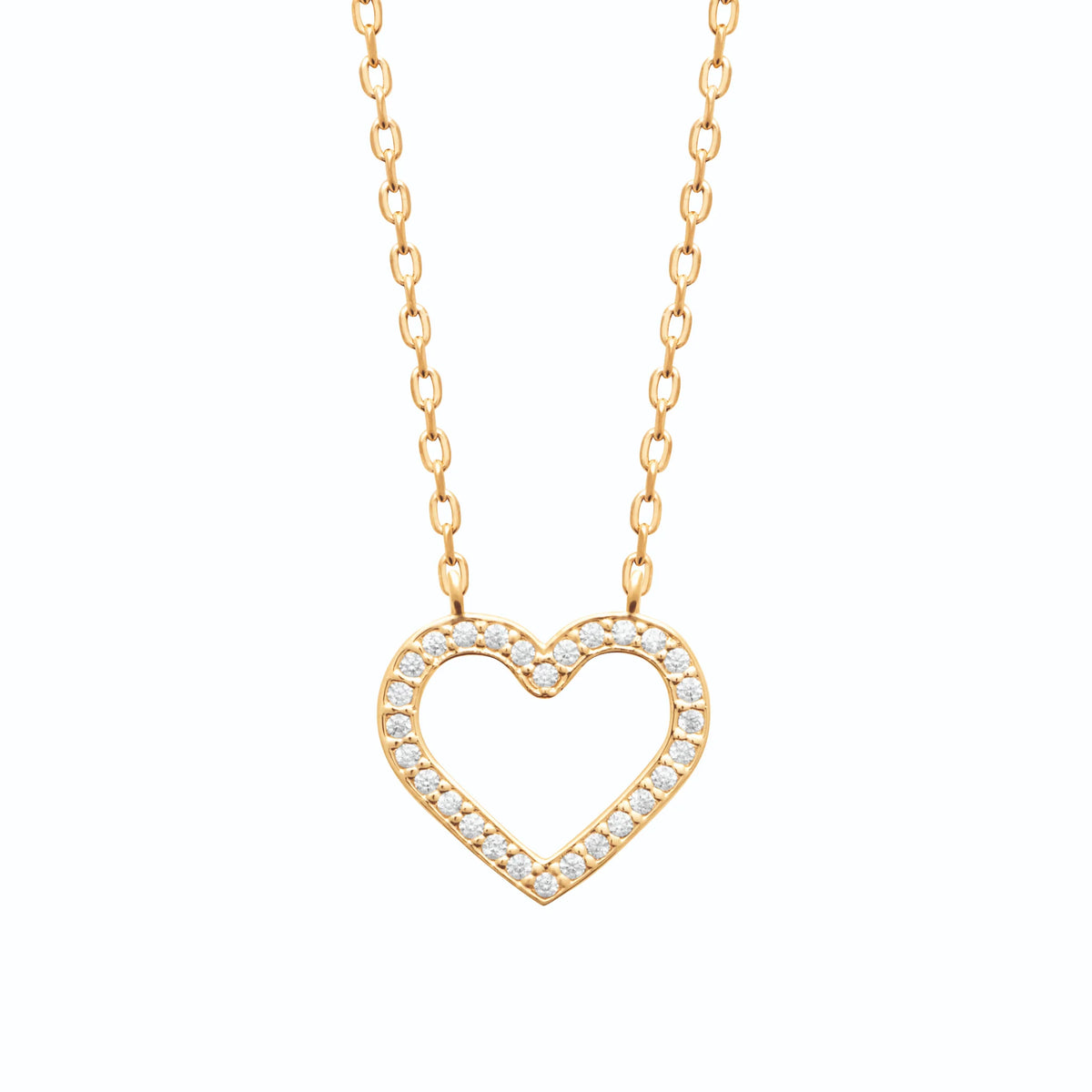 Collier cœur ouvert au contour pavé de zircons en plaqué or
