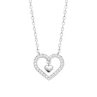 Collier cœur ouvert pavé de zircons et petit cœur poli en argent 925