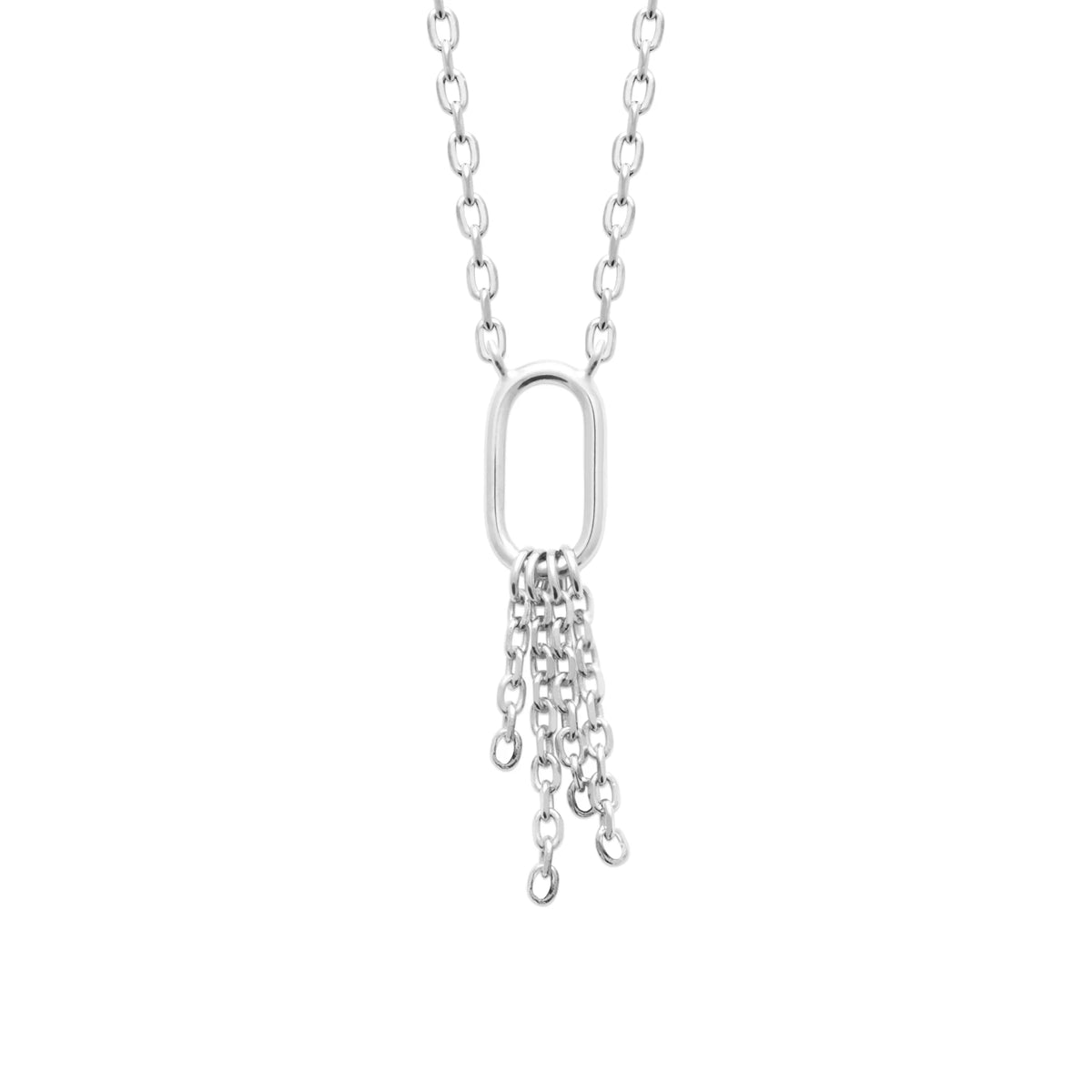 Collier maillon ovale et pompon de chaînettes en argent 925