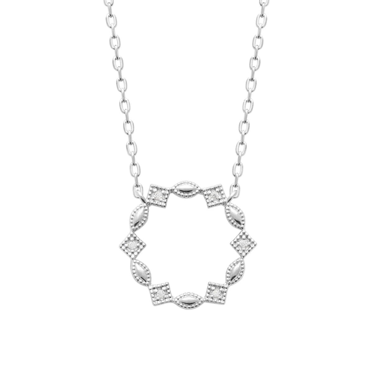Collier couronne ajourée losanges et navettes zircons en argent 925
