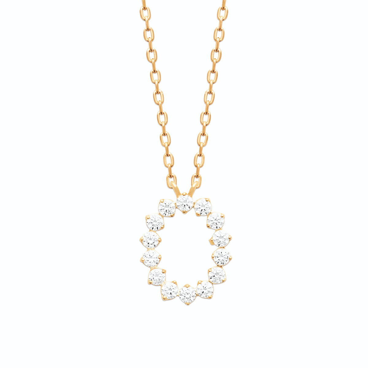 Collier couronne ovale de zircons sertis griffes en plaqué or