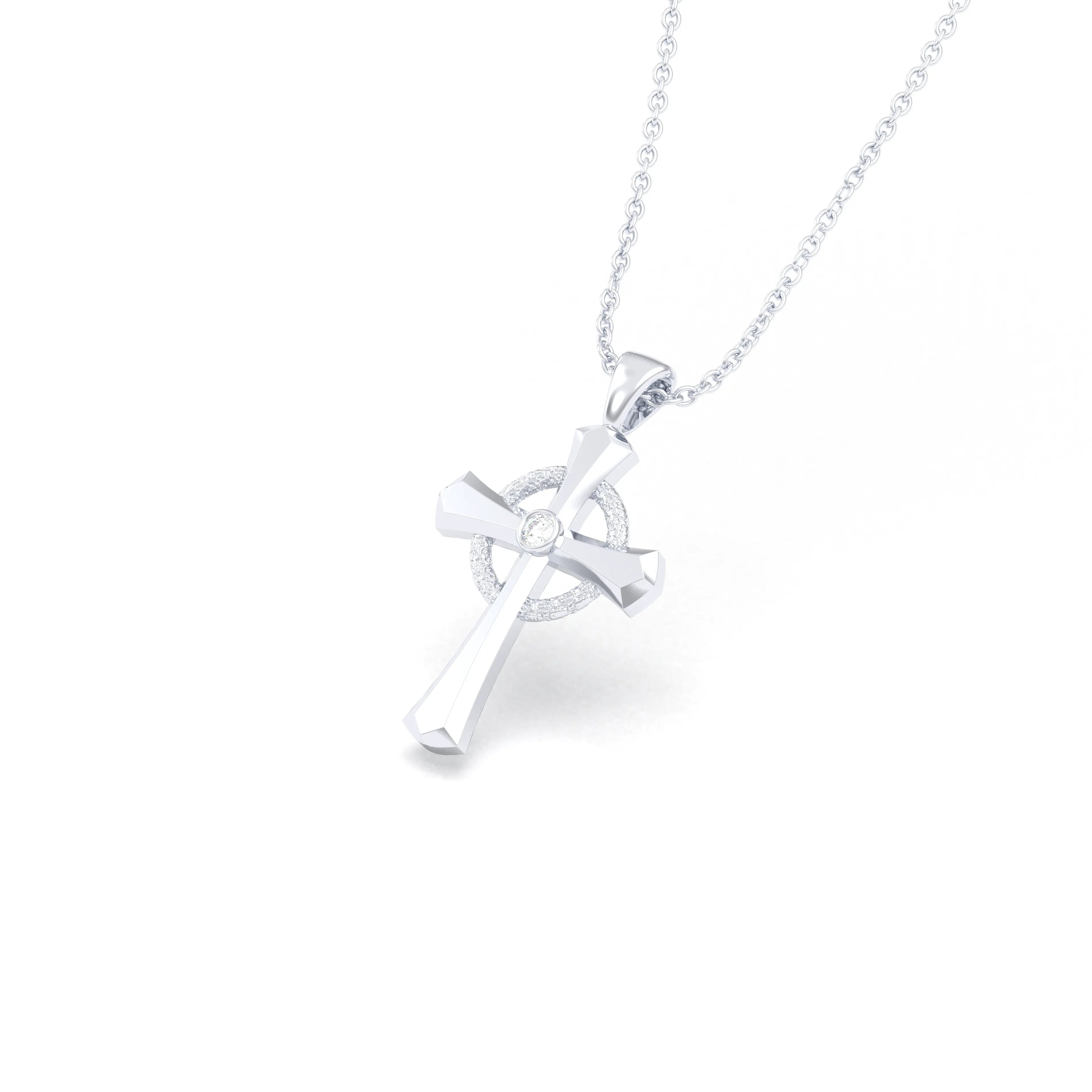 Collier Croix Celtique Éternité Or Blanc et Pierres Précieuses Diamant Pendentif avec chaîne