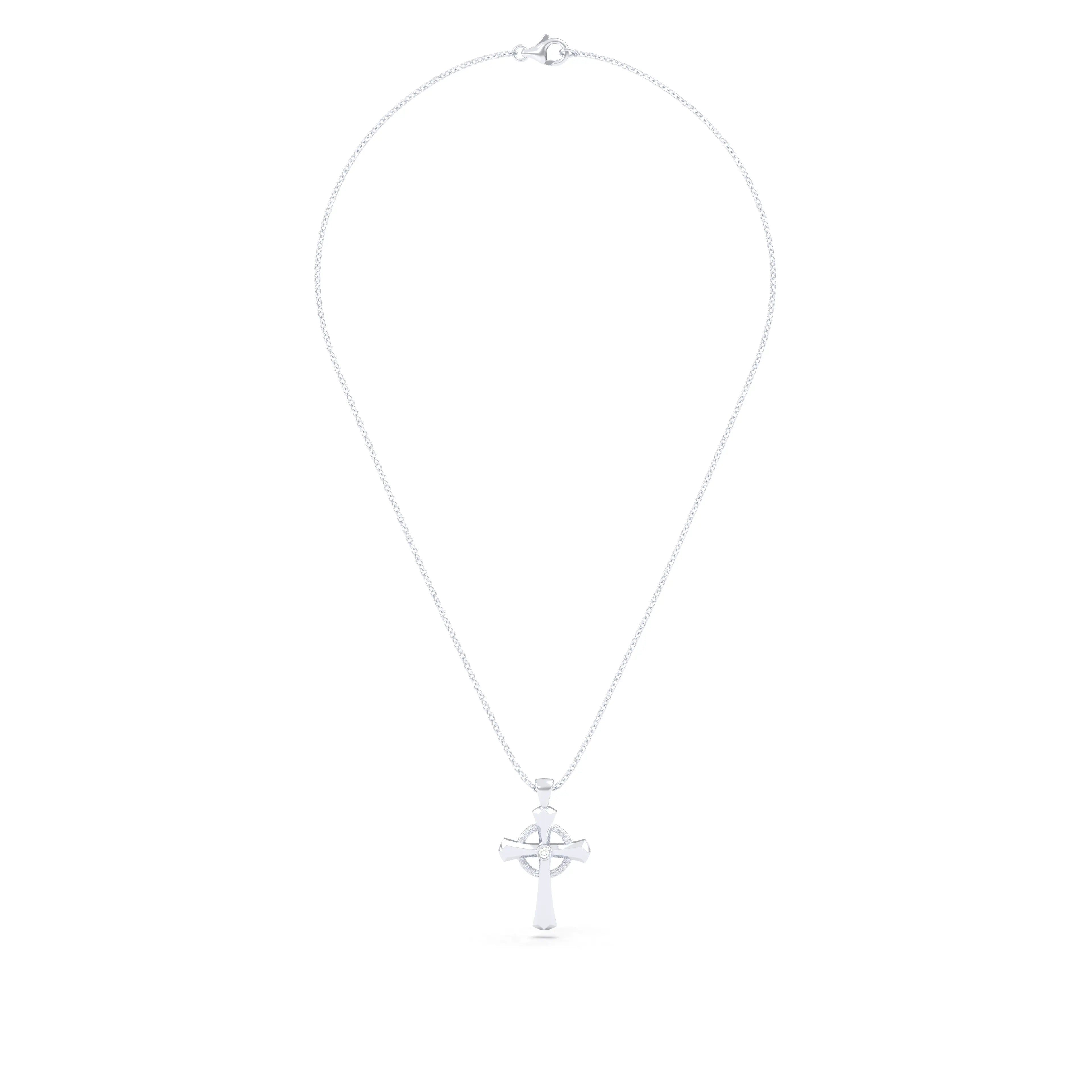 Collier Croix Celtique Éternité Or Blanc et Pierres Précieuses