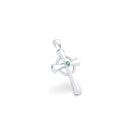 Collier Croix Celtique Éternité Or Blanc et Pierres Précieuses Emeraude Pendentif seul