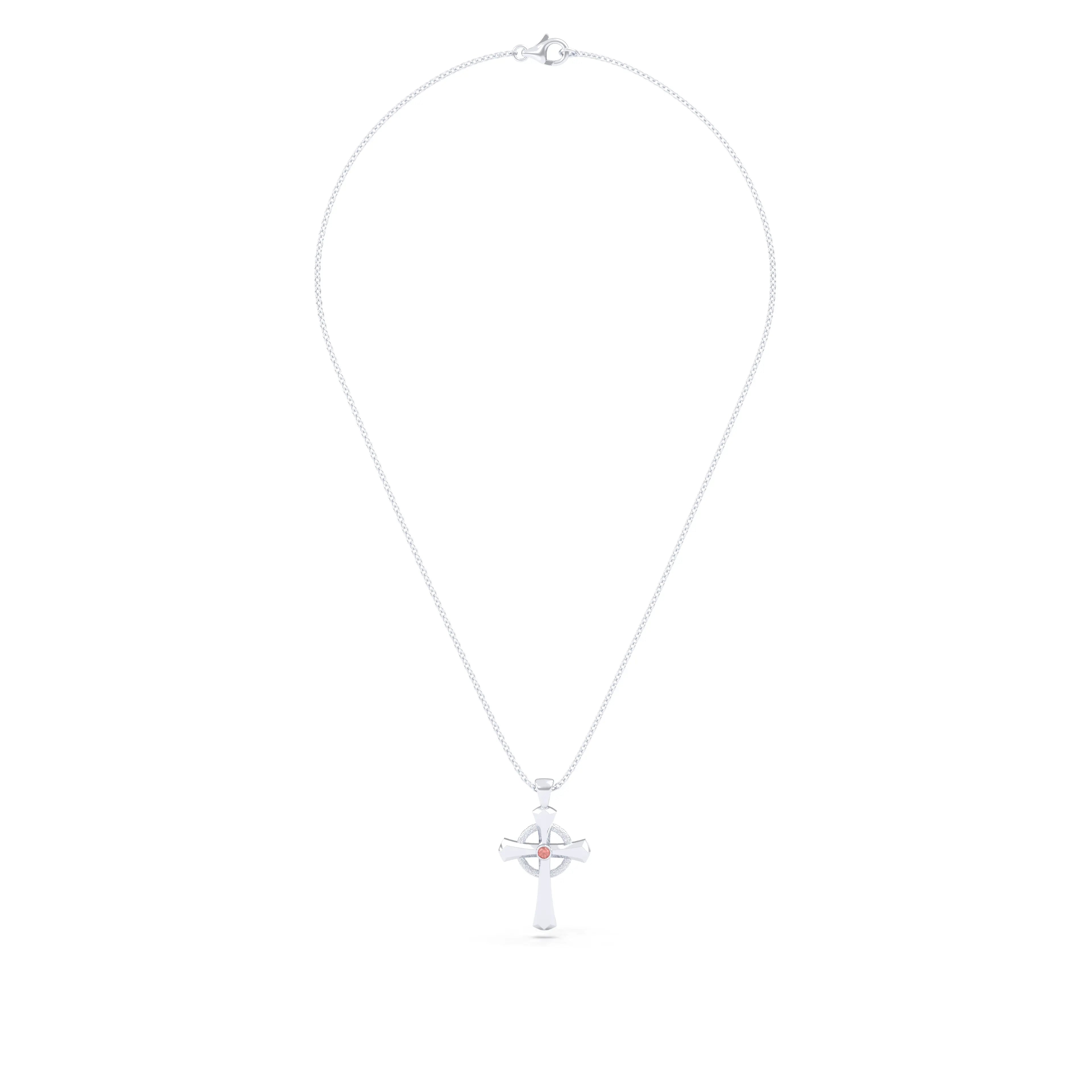 Collier Croix Celtique Éternité Or Blanc et Pierres Précieuses