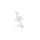 Collier Croix Celtique Éternité Or Blanc et Pierres Précieuses Saphir rose Pendentif seul