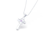 Collier Croix Celtique Éternité Or Blanc et Pierres Précieuses Saphir violet Pendentif avec chaîne