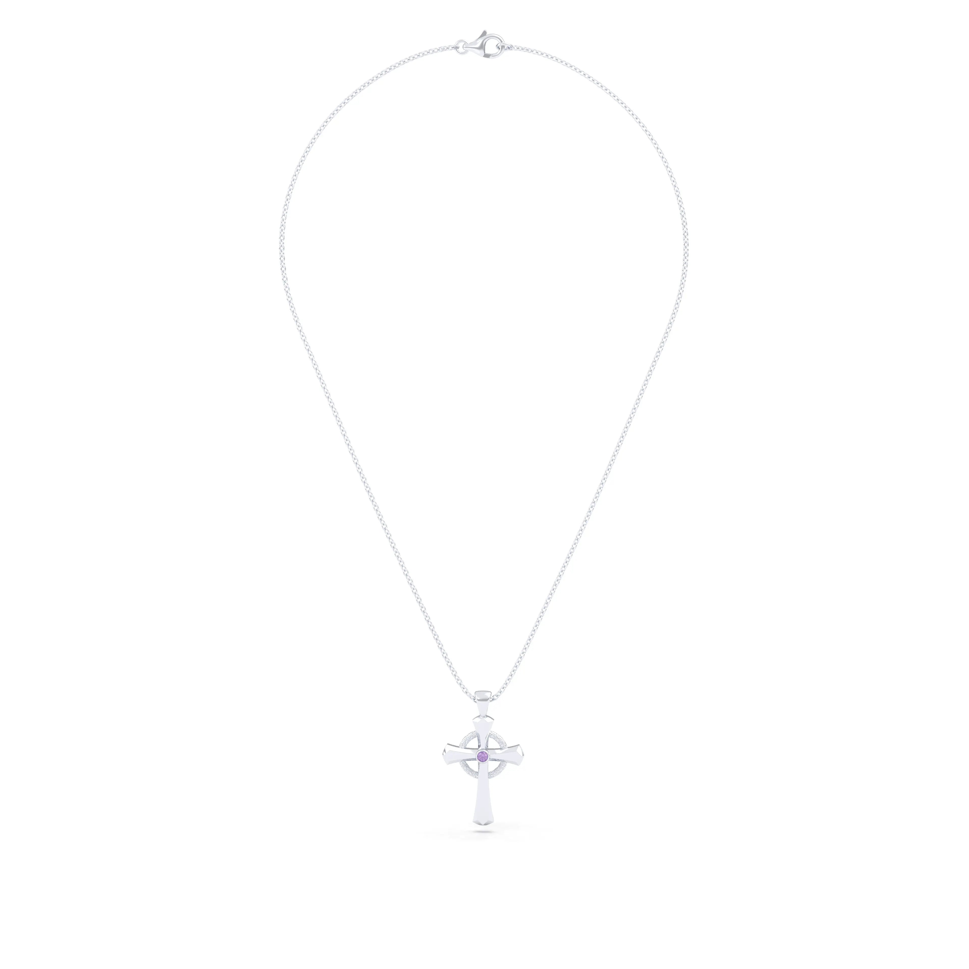 Collier Croix Celtique Éternité Or Blanc et Pierres Précieuses