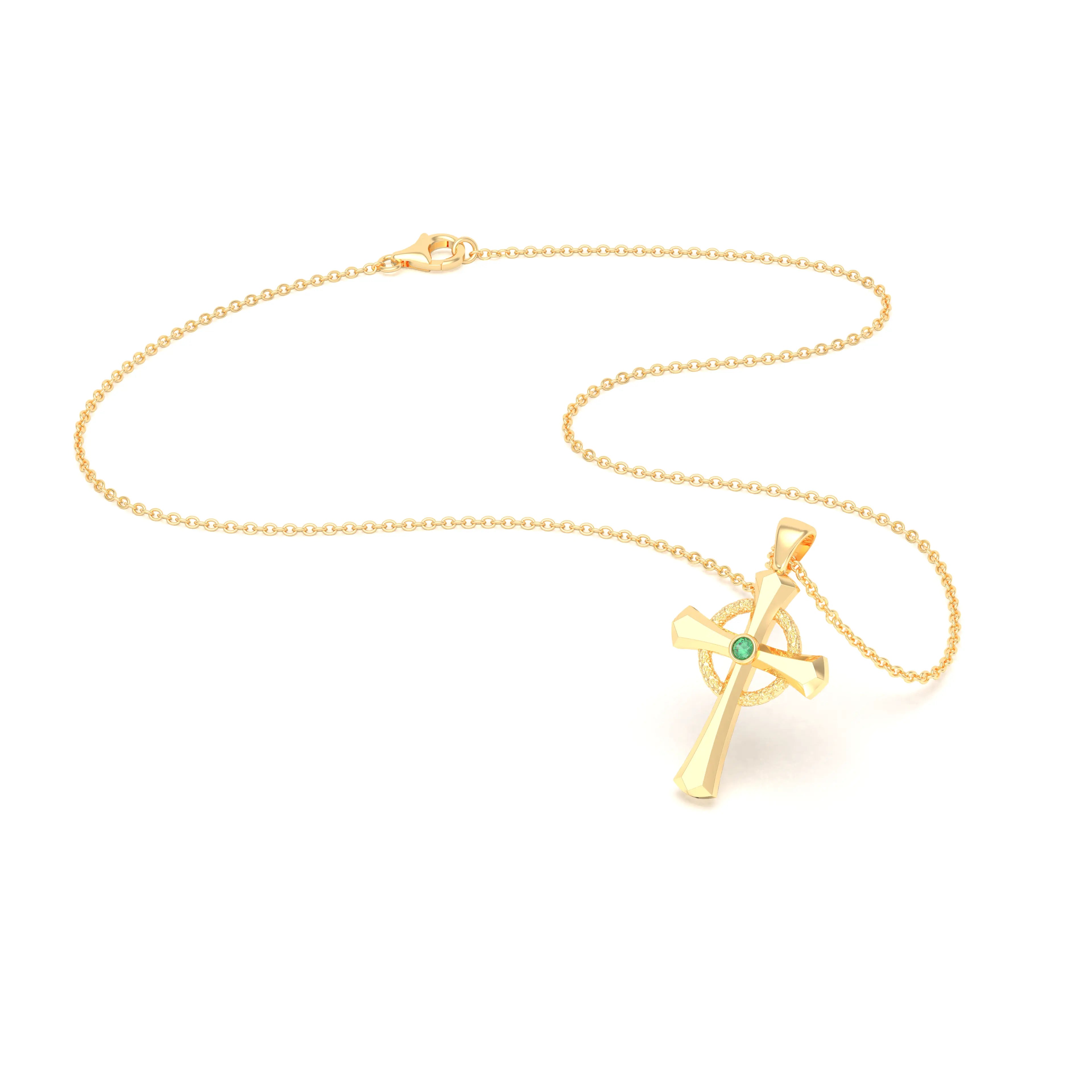 Collier Croix Celtique Éternité Or Jaune et Pierres Précieuses