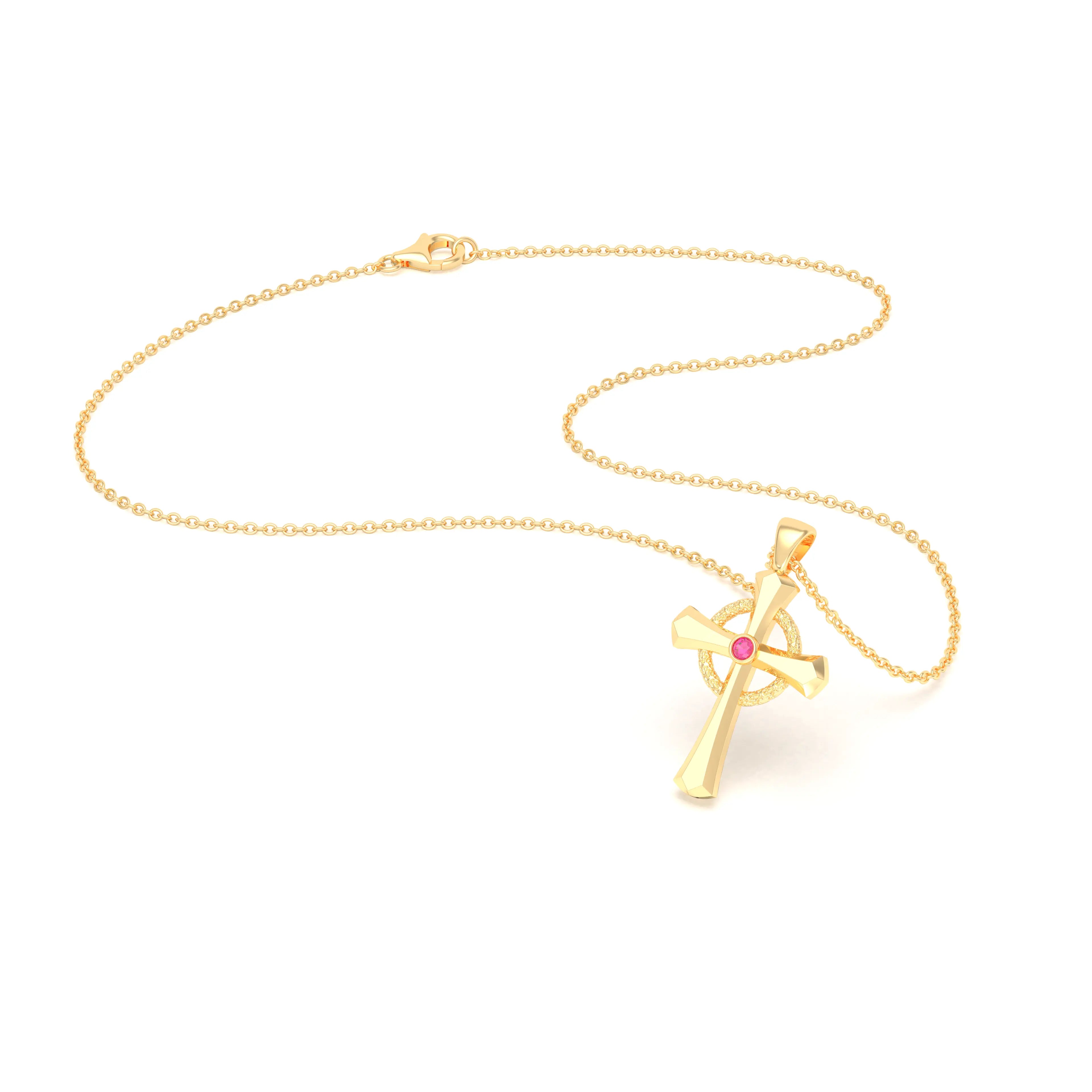 Collier Croix Celtique Éternité Or Jaune et Pierres Précieuses