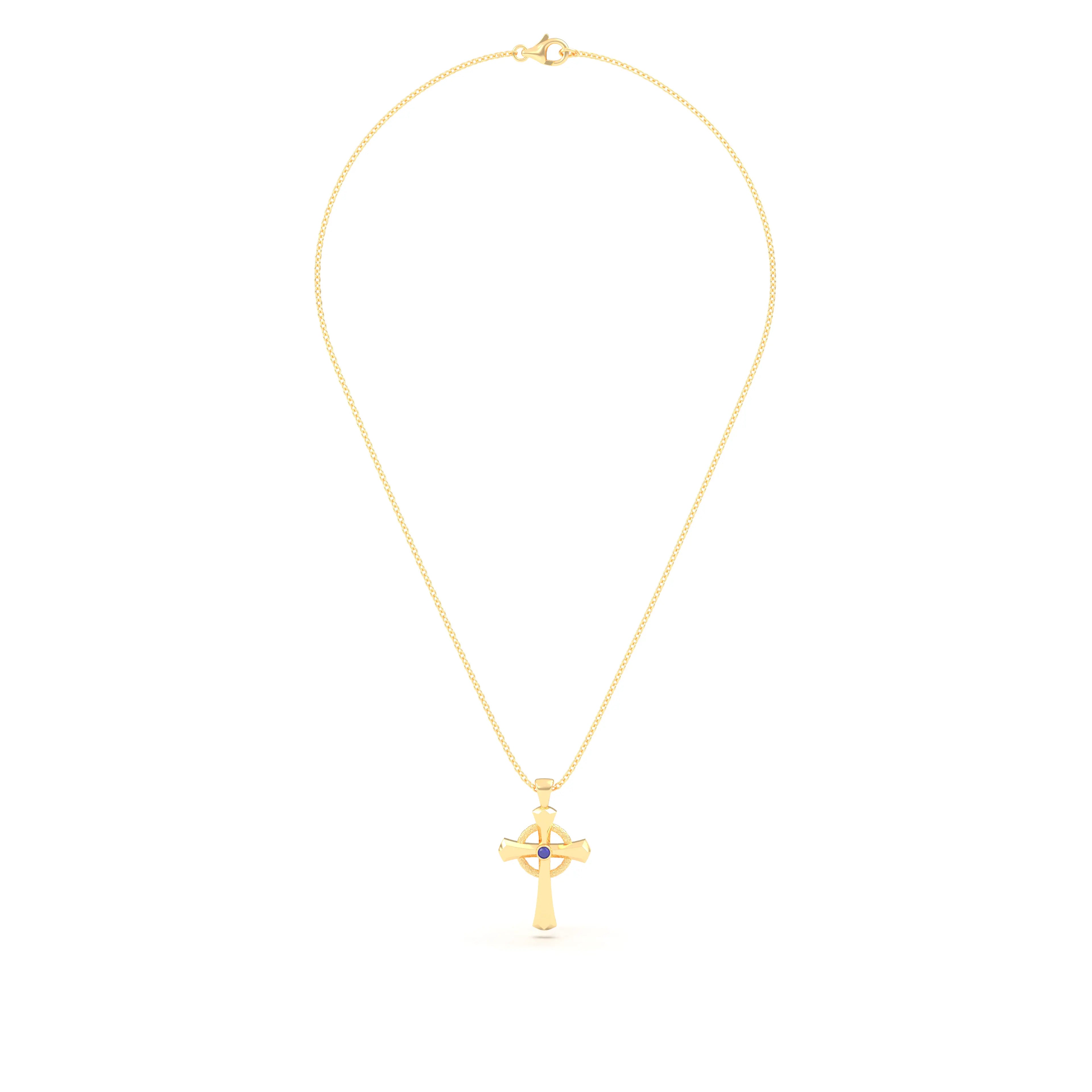 Collier Croix Celtique Éternité Or Jaune et Pierres Précieuses