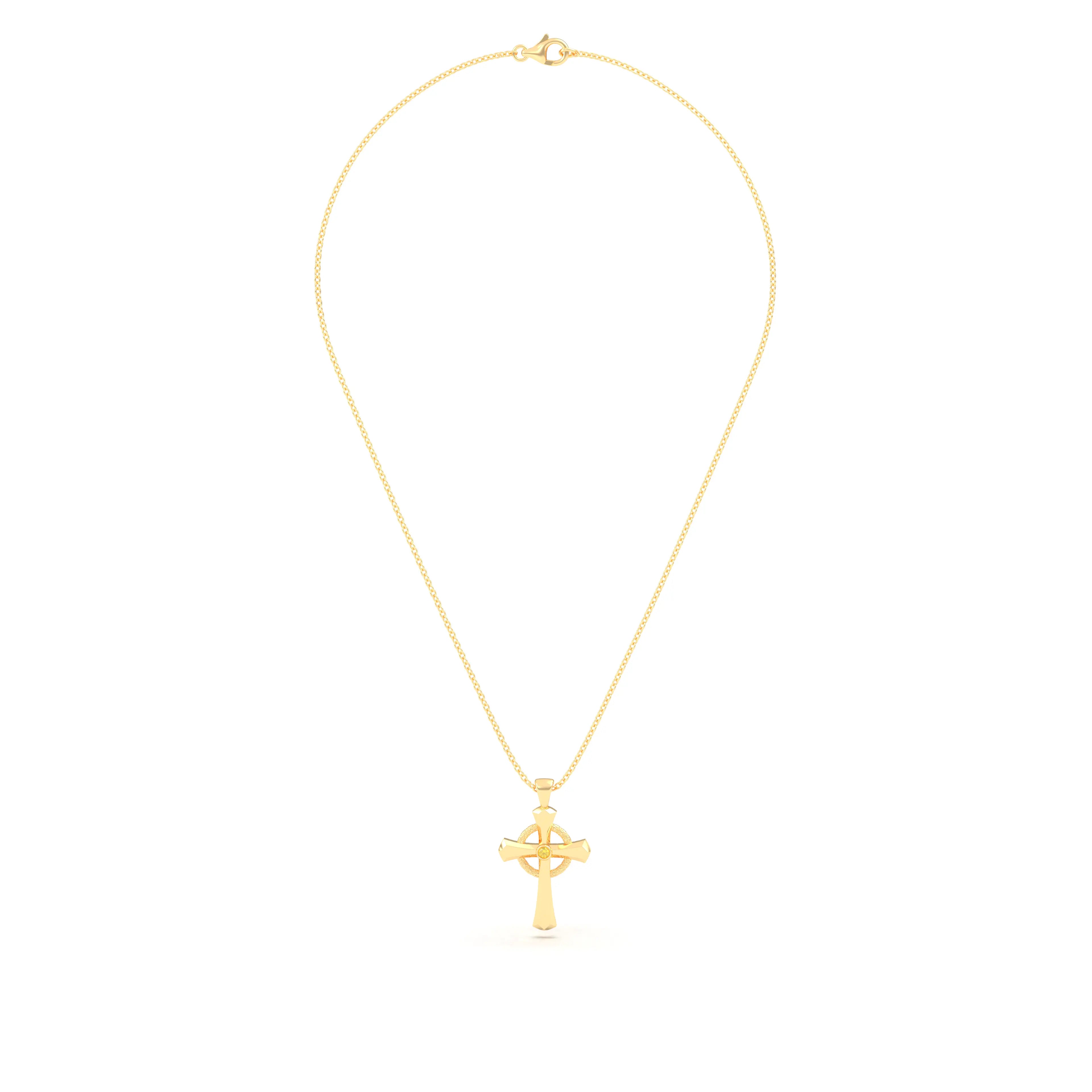 Collier Croix Celtique Éternité Or Jaune et Pierres Précieuses