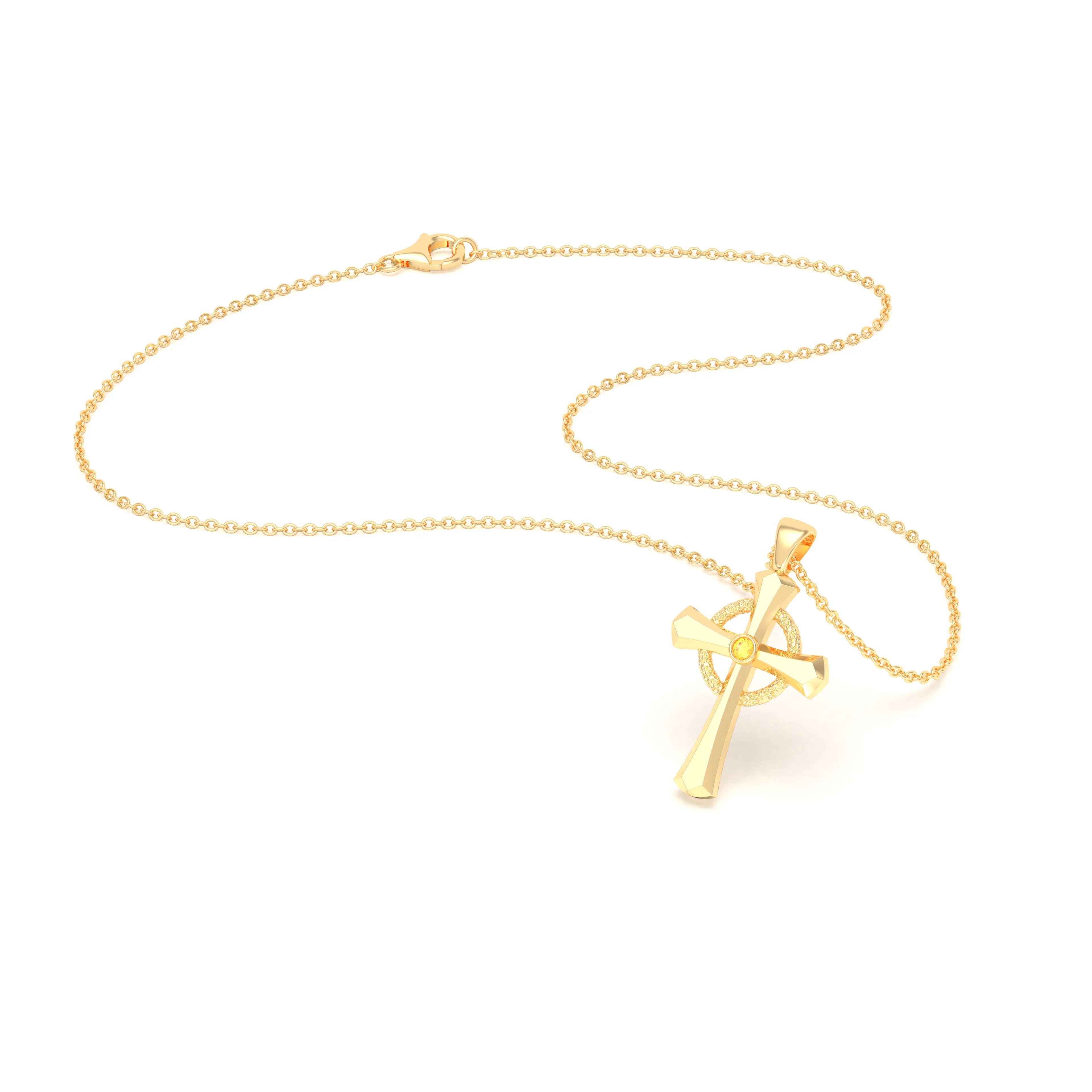 Collier Croix Celtique Éternité Or Jaune et Pierres Précieuses