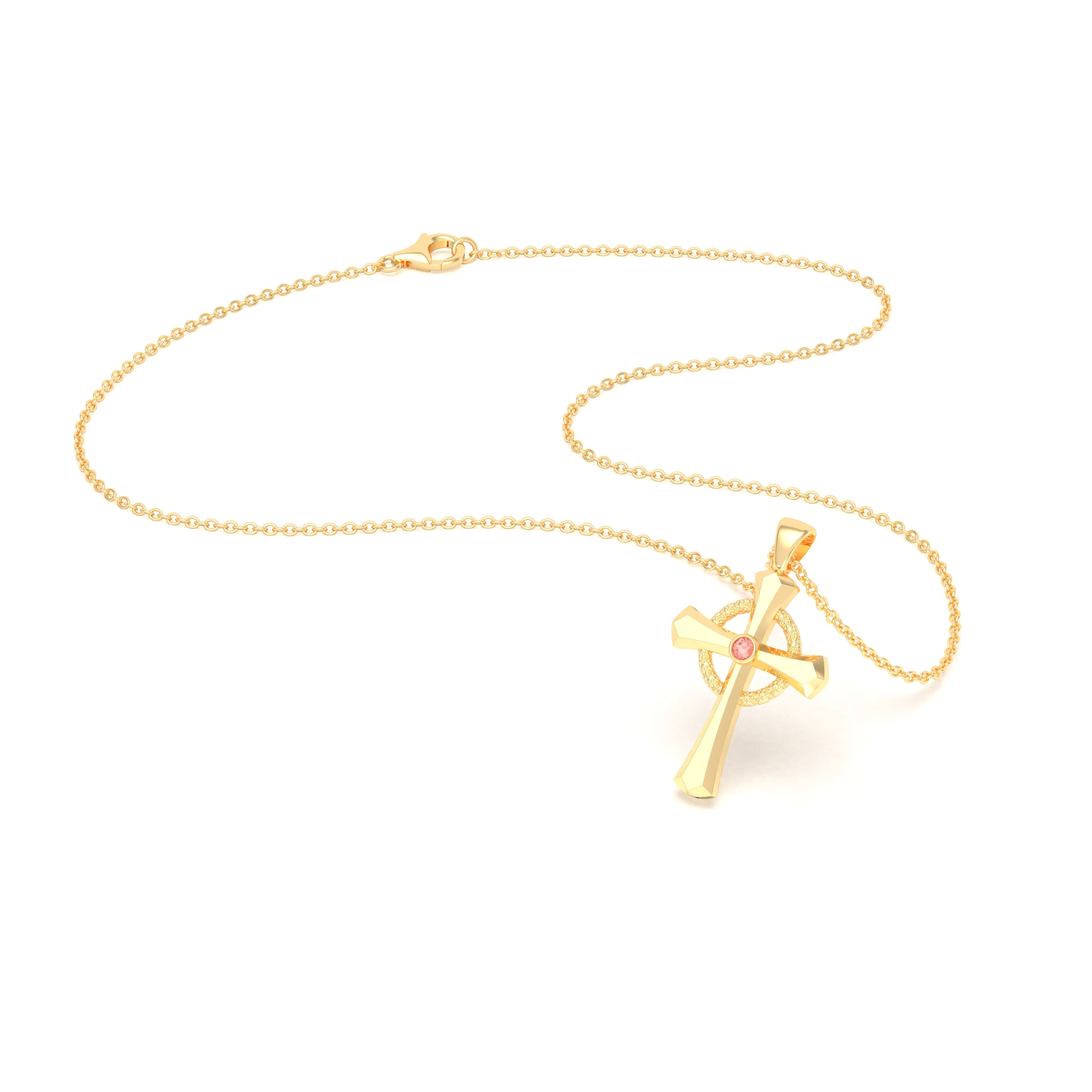 Collier Croix Celtique Éternité Or Jaune et Pierres Précieuses