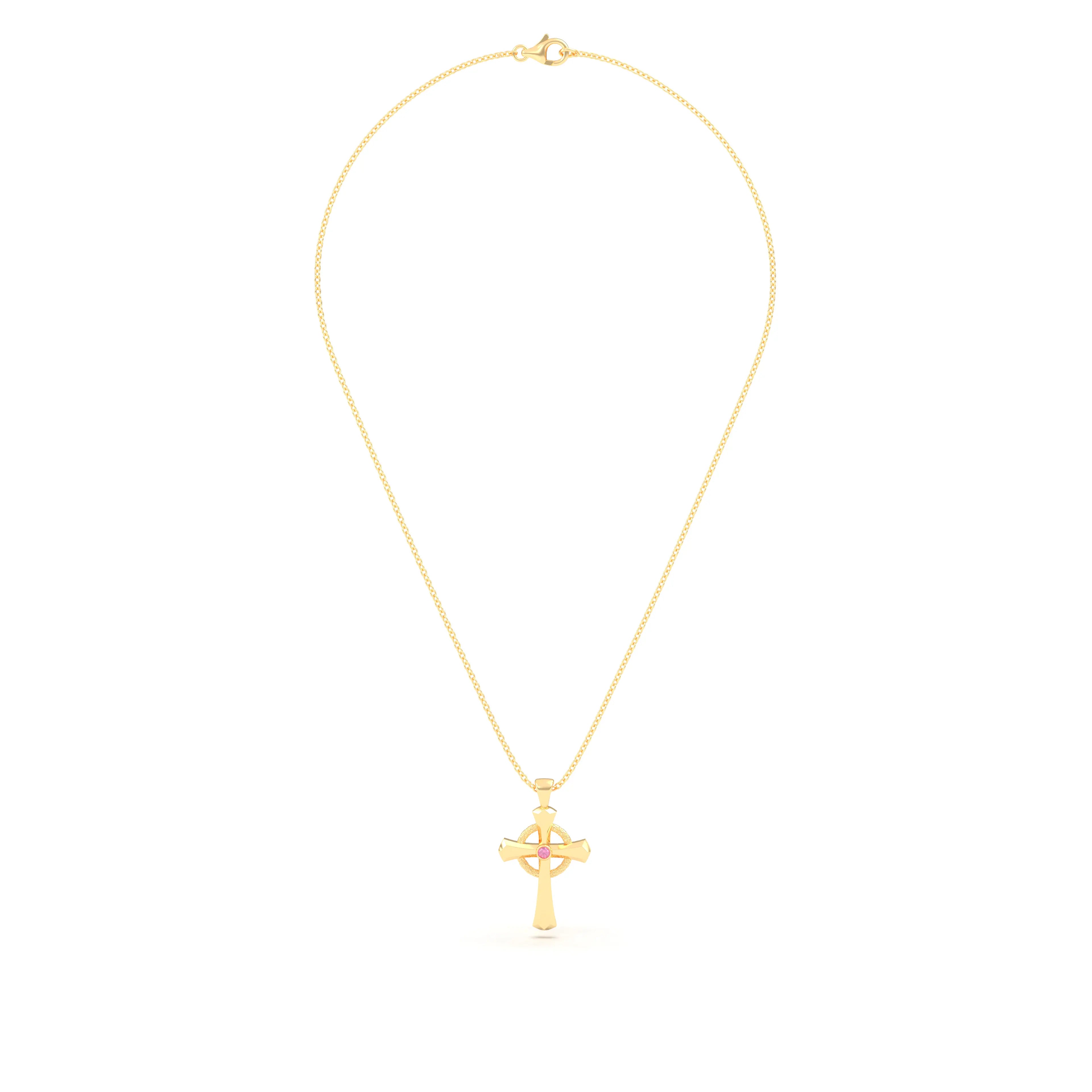 Collier Croix Celtique Éternité Or Jaune et Pierres Précieuses