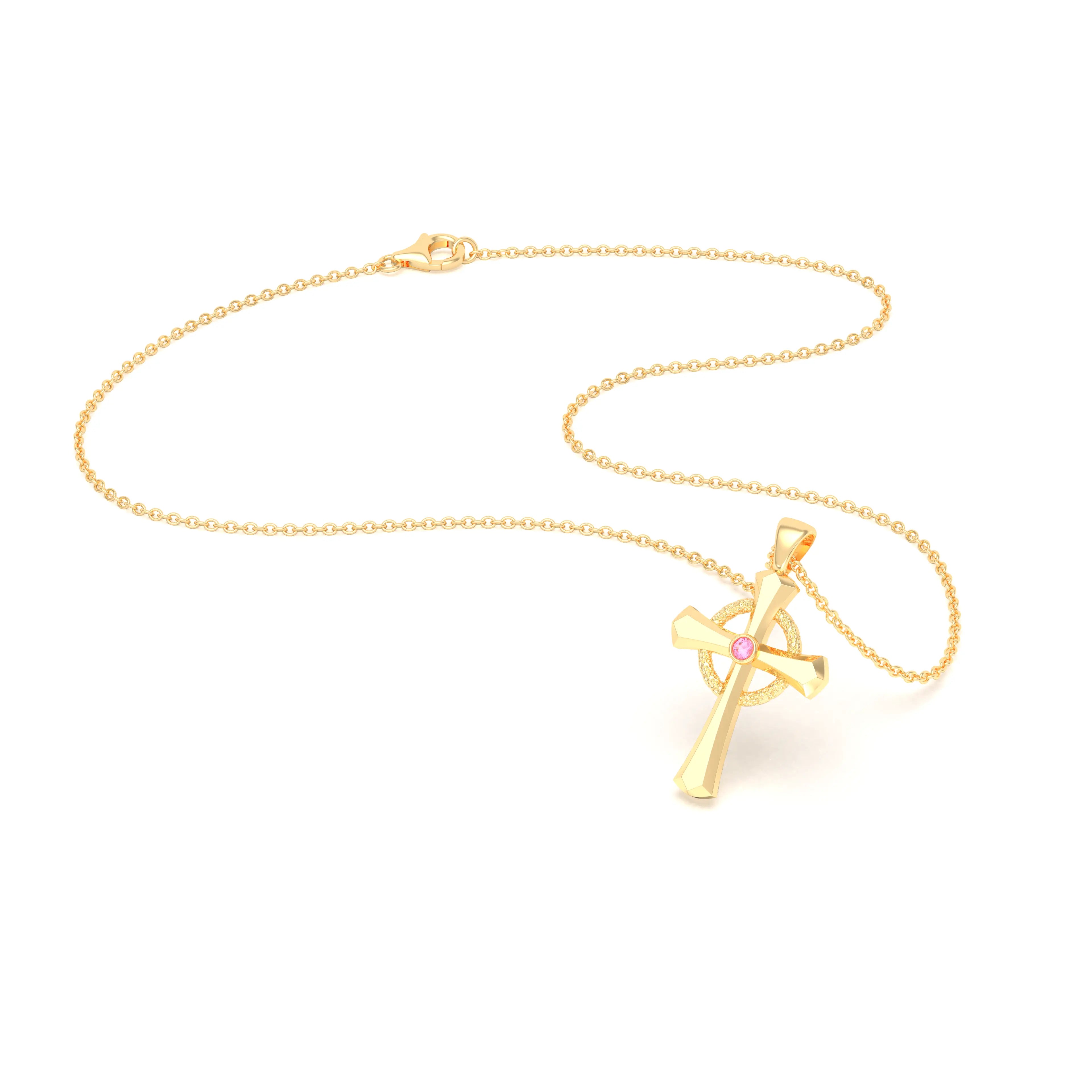 Collier Croix Celtique Éternité Or Jaune et Pierres Précieuses