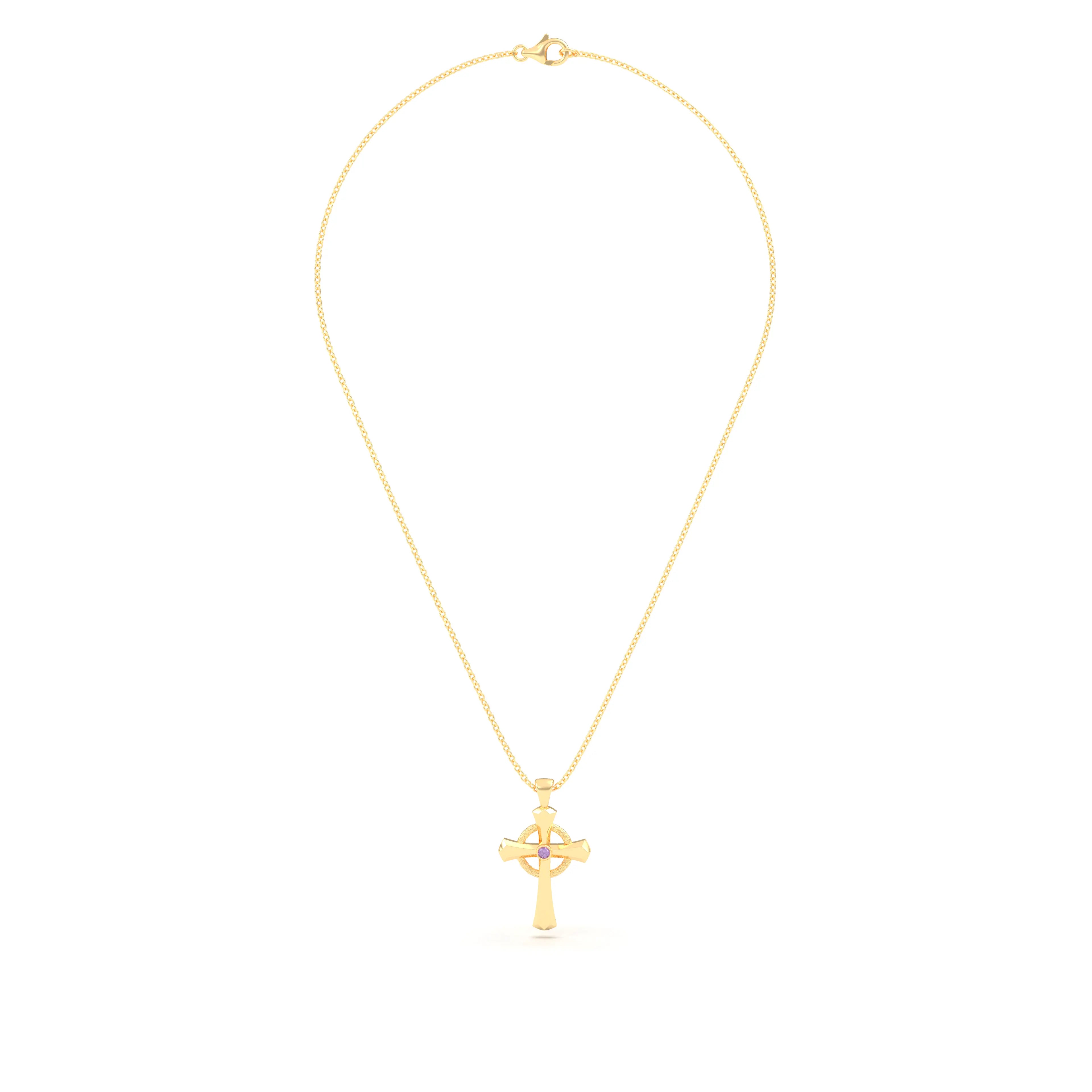 Collier Croix Celtique Éternité Or Jaune et Pierres Précieuses