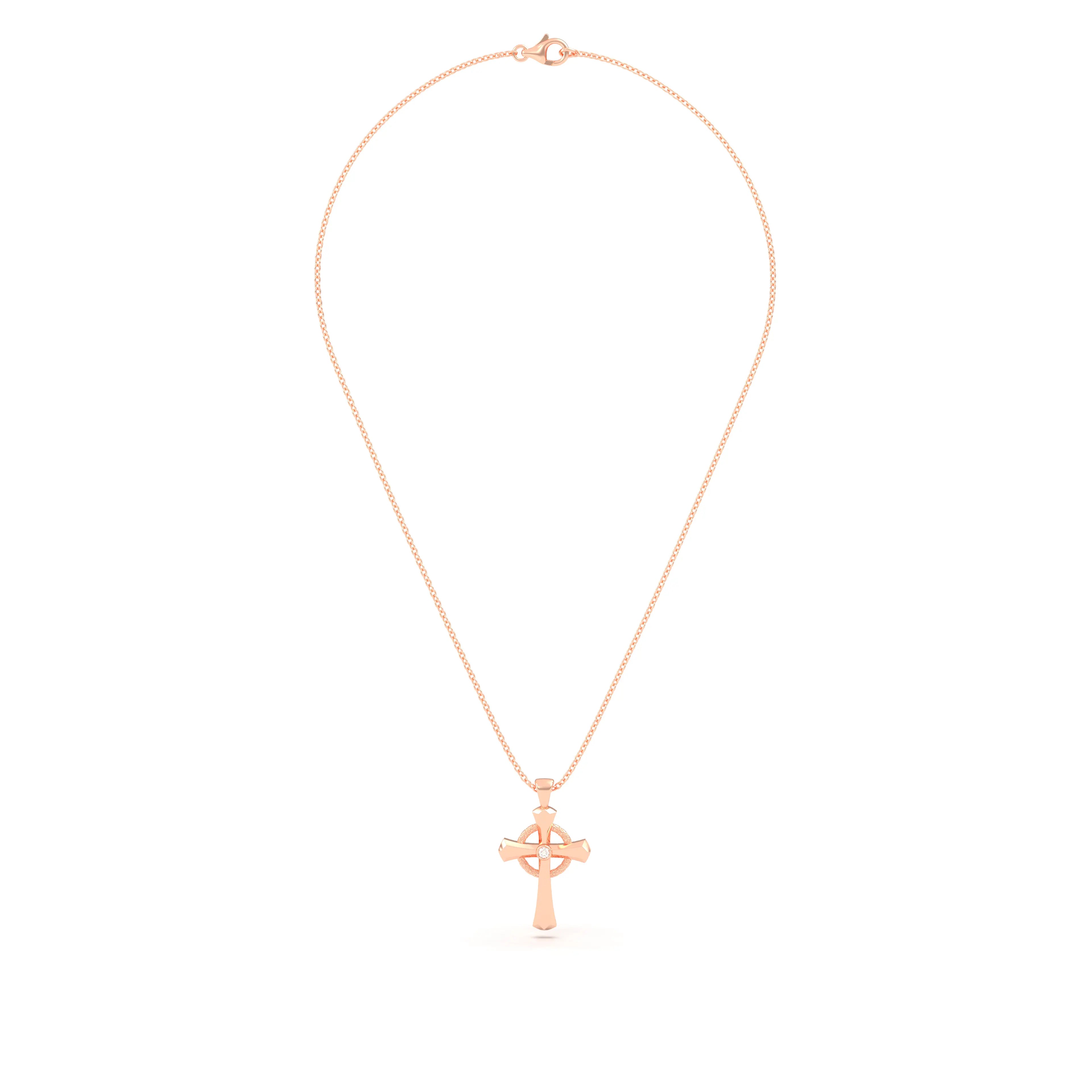 Collier Croix Celtique Éternité Or Rose et Pierres Précieuses