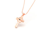 Collier Croix Celtique Éternité Or Rose et Pierres Précieuses Diamant noir Pendentif avec chaîne