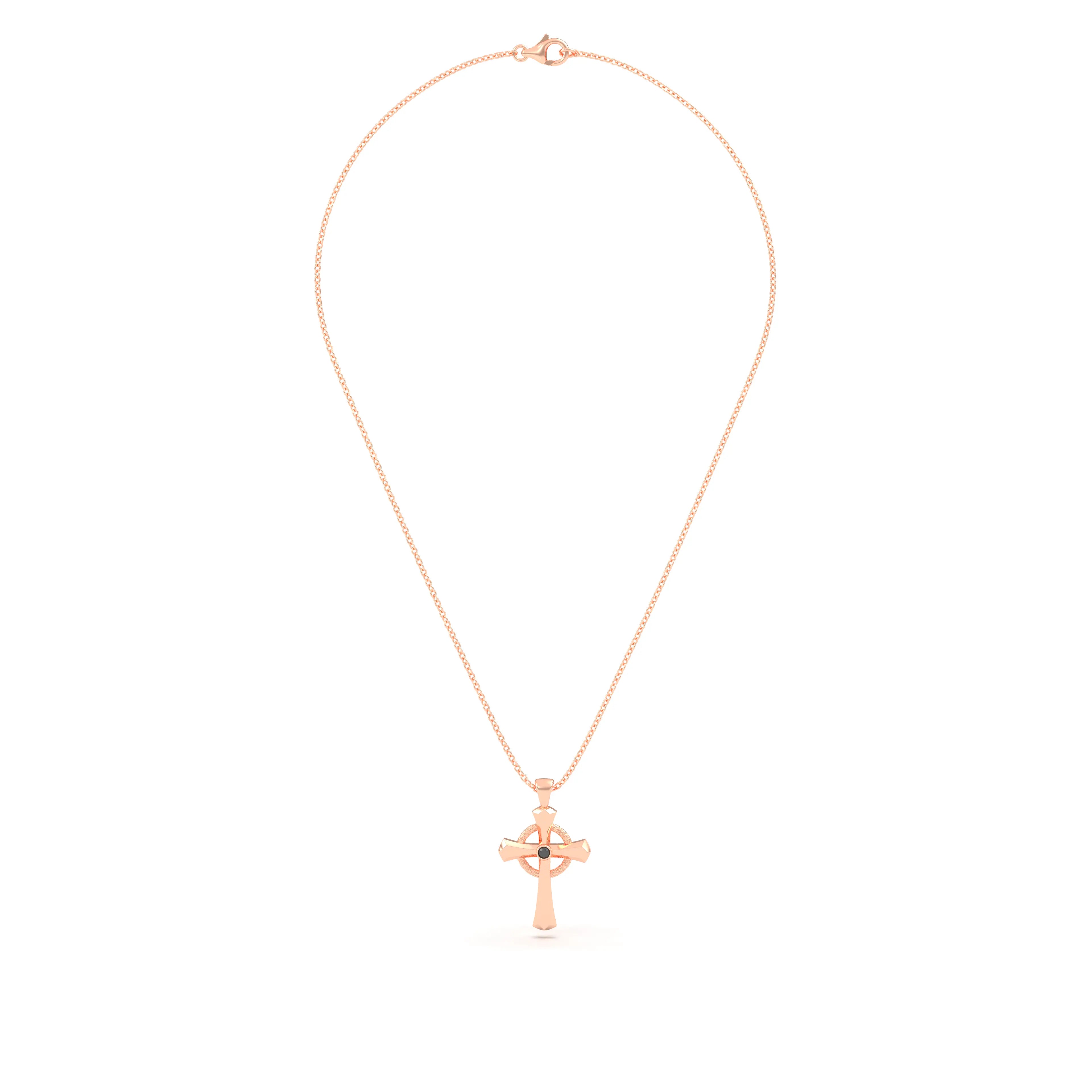 Collier Croix Celtique Éternité Or Rose et Pierres Précieuses