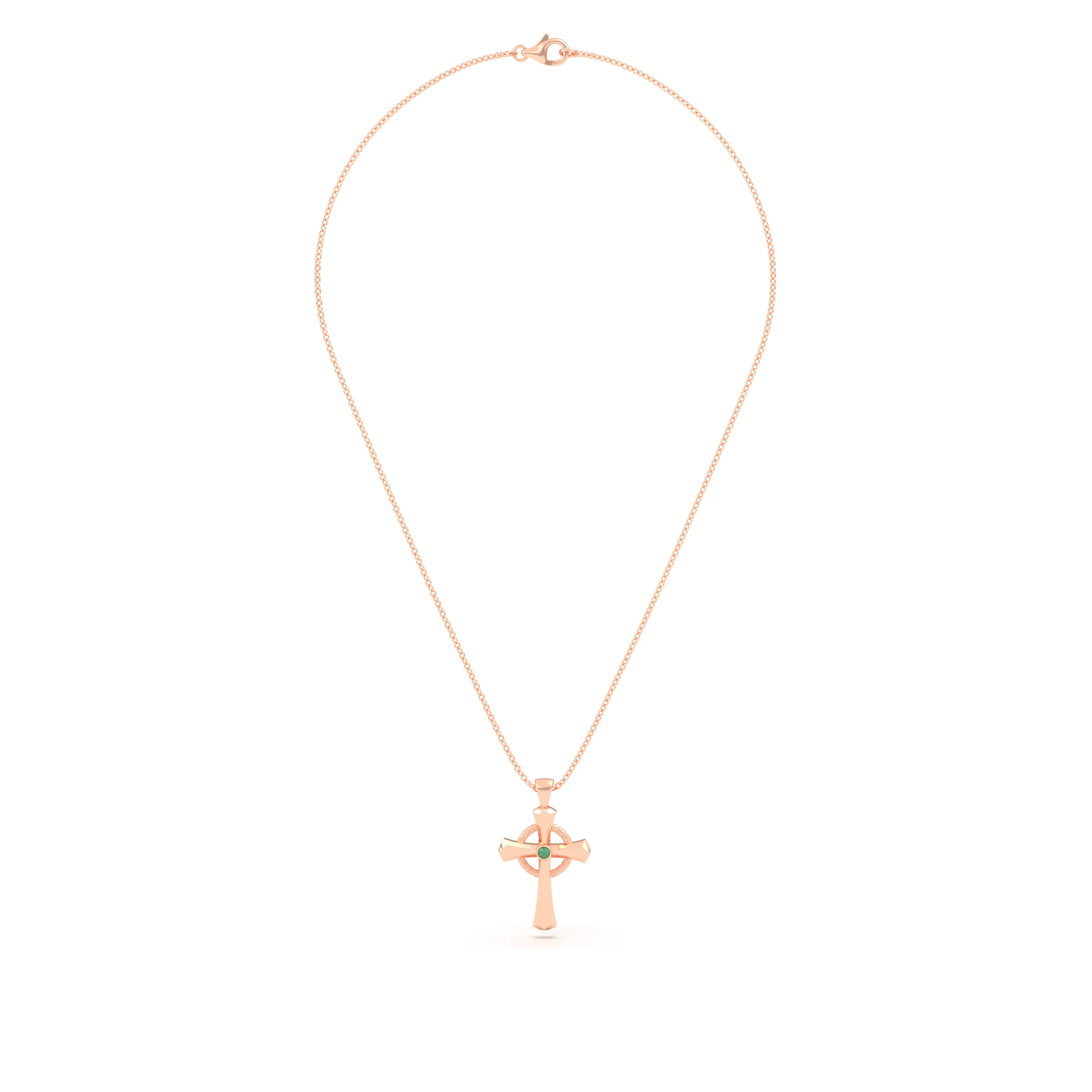 Collier Croix Celtique Éternité Or Rose et Pierres Précieuses