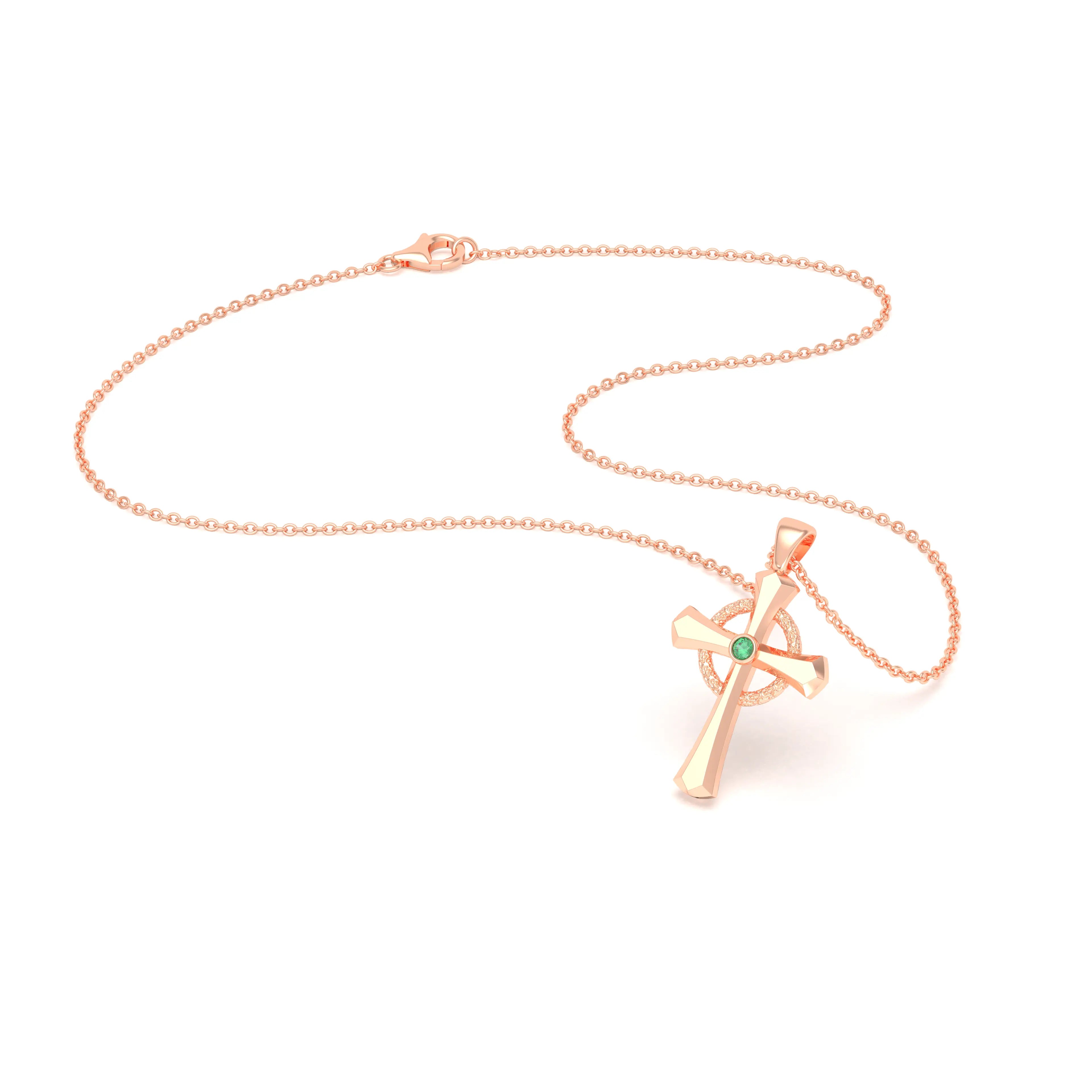 Collier Croix Celtique Éternité Or Rose et Pierres Précieuses